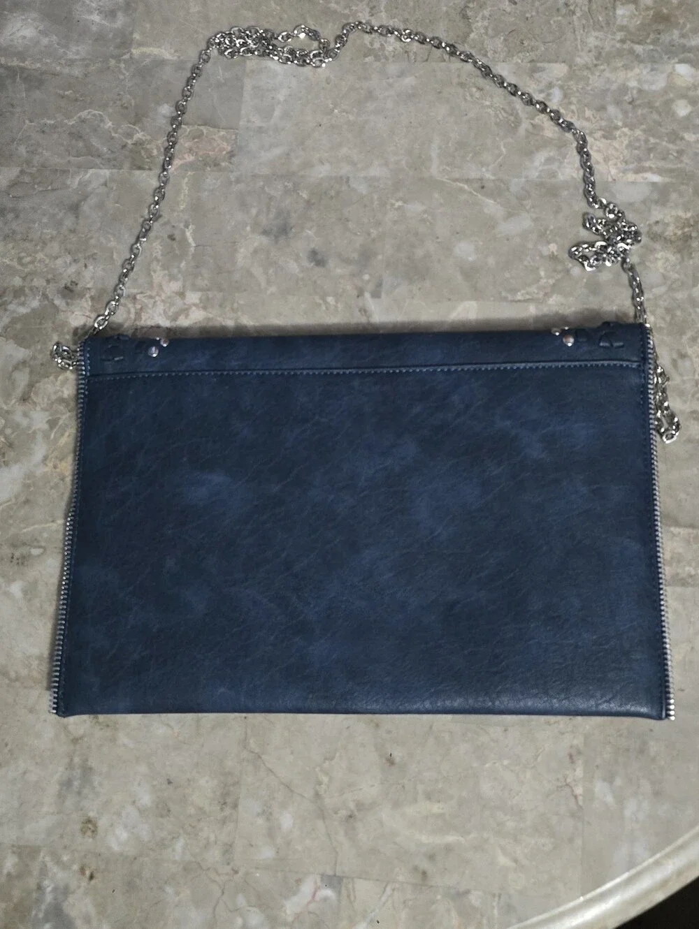 Moda Luxe Navy Blue Studded Zippered Envelope Clutch w/ Chain